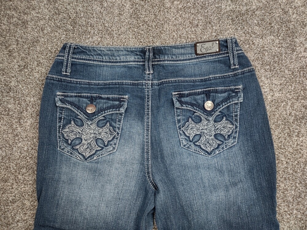 Earl Jeans Womens 6 Blue Denim Slim Bootcut Mid Rise Stretch Embelished 29x30